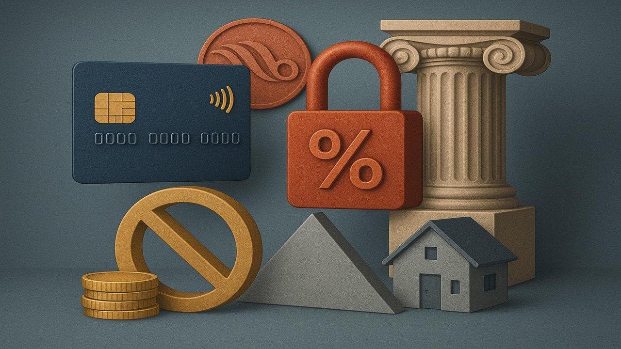 Visualization of US credit cards with ABA warning about 10% APR cap impact on account closures