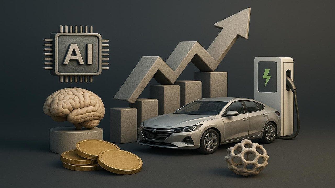 AI, EV, precision oncology, and automotive telematics growth visualization for innovation sectors