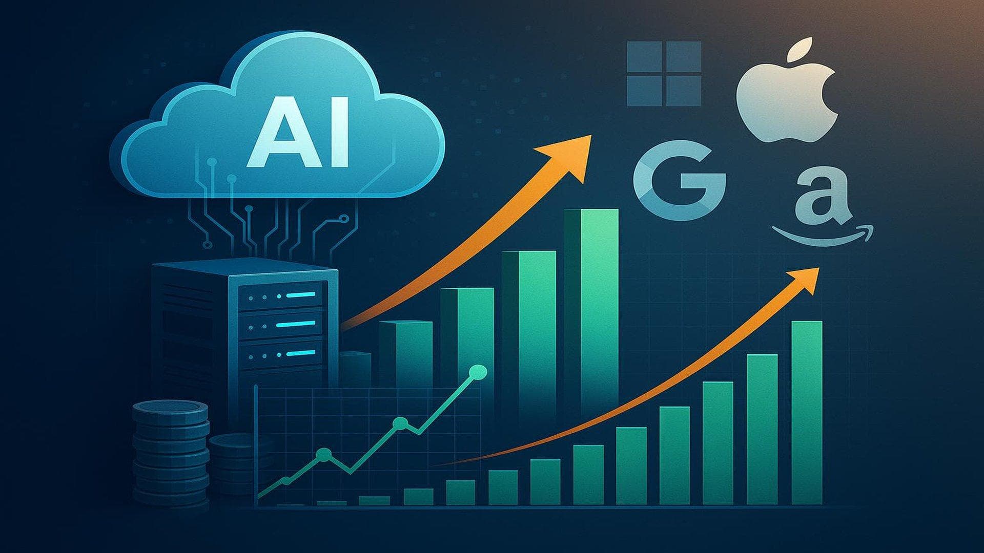 AI cloud investment growth chart with tech infrastructure, highlighting Big Tech spending trends