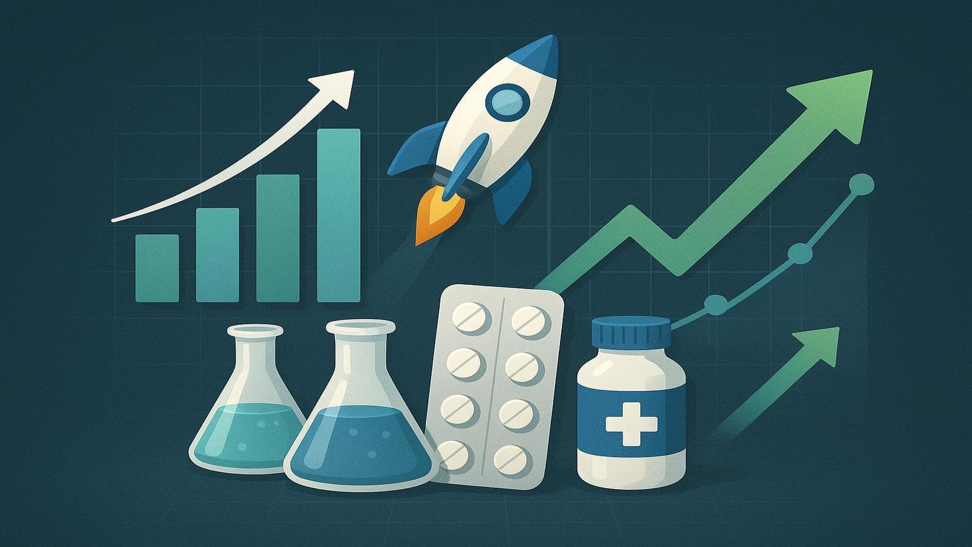 Biopharma sector growth chart with new product launches and rising sales for 2026 outlook