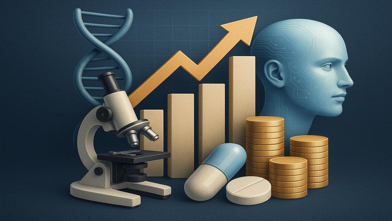 Stock market chart showing biotech and AI sector rallies in tech and healthcare stocks