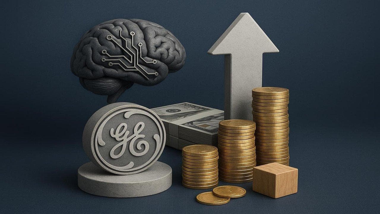 GE Vernova logo with AI and power sector growth chart, highlighting 450% surge and $41B revenue target