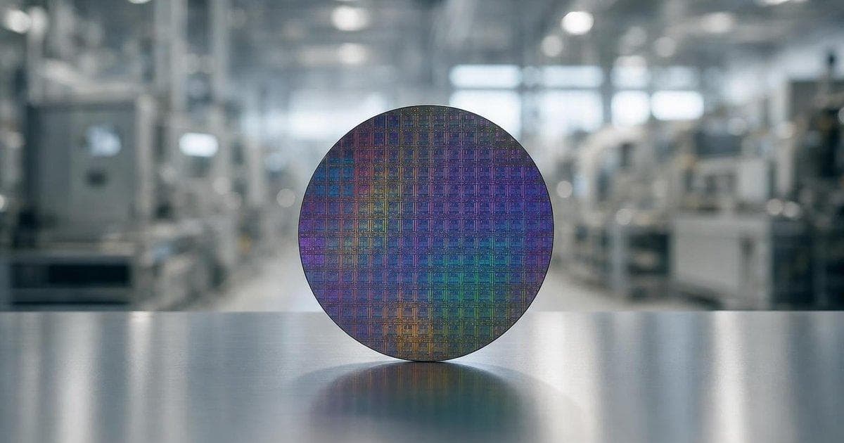 Semiconductor wafer in fabrication plant illustrating bullish outlook on chip leader AVGO