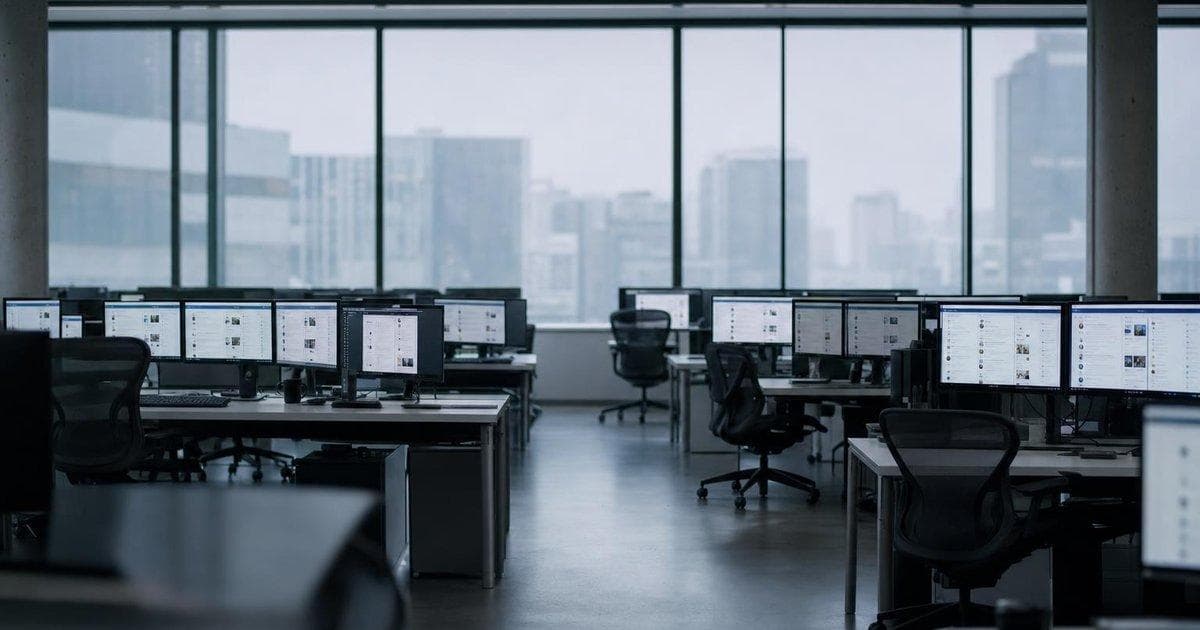 Social media tech office workstations reflecting losses at a newly public media stock DJT