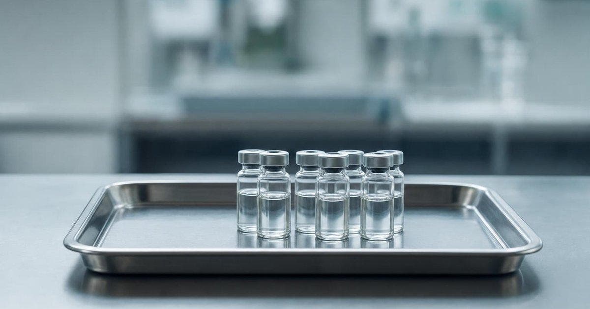Medication vials in a clinical lab symbolize biotech stock ABVX tumbling on Phase 3 trial safety data