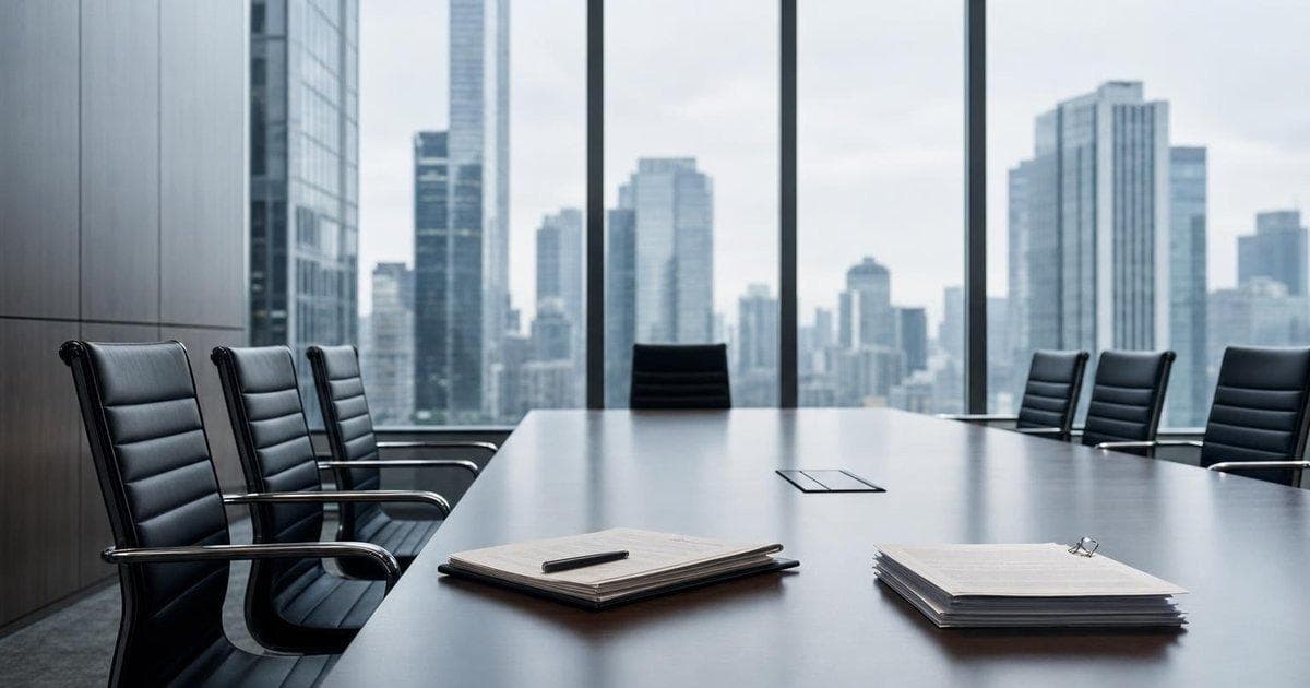 Corporate boardroom table with legal documents symbolizing SEC settlement and easing US review for foreign stocks