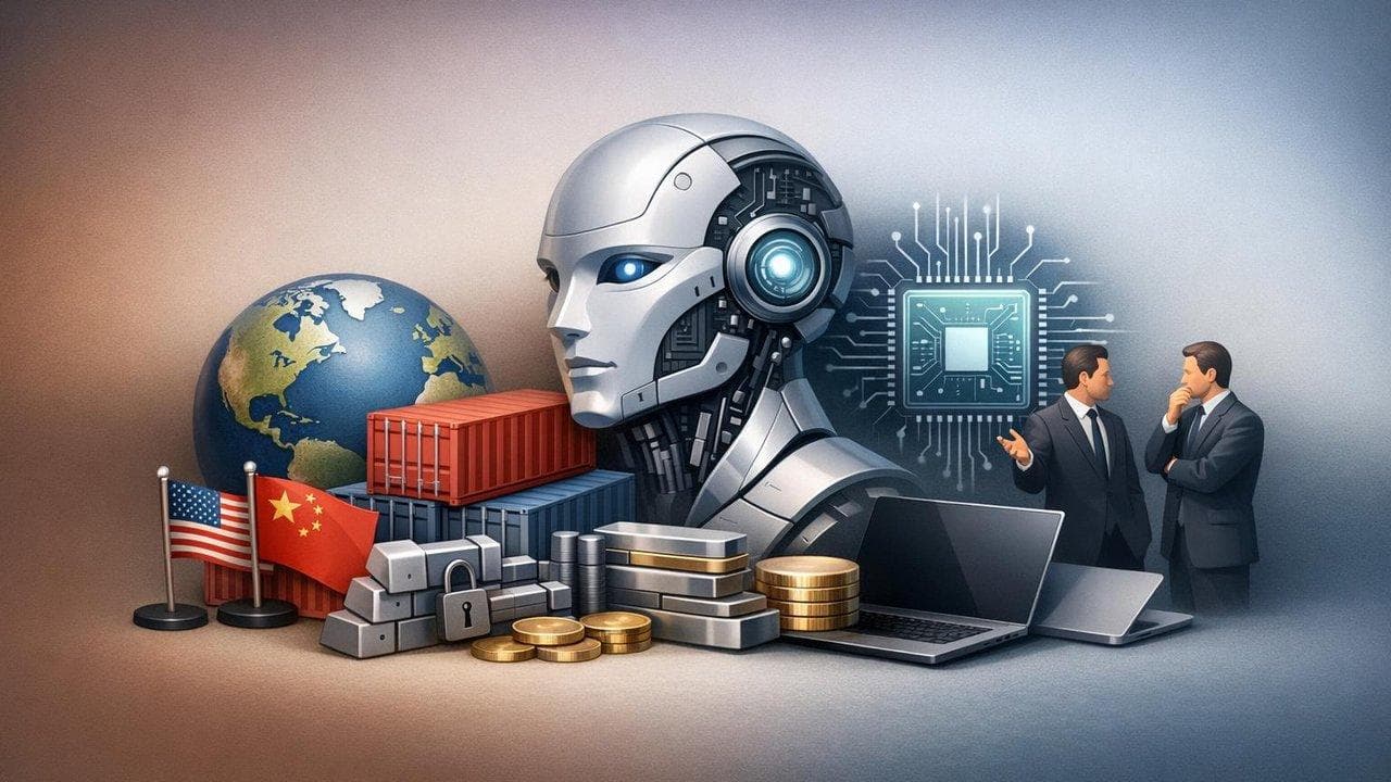 AI technology and global tariffs impact visualization with tech sector disruption and market shifts