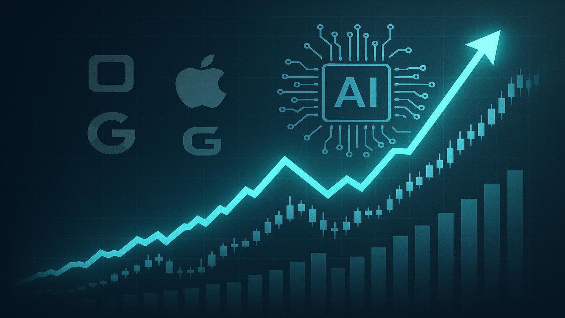 AI-driven tech stock rally with upward chart and digital innovation theme, highlighting top tech stocks