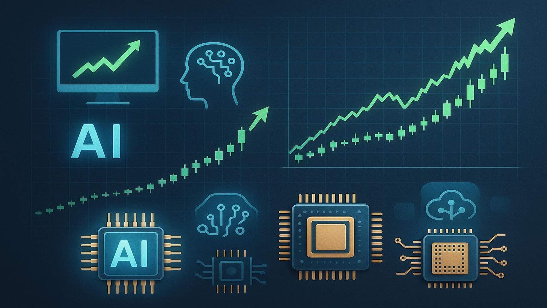 S&P 500 and Dow record highs with AI chip sector surge, technology stocks rally visualization