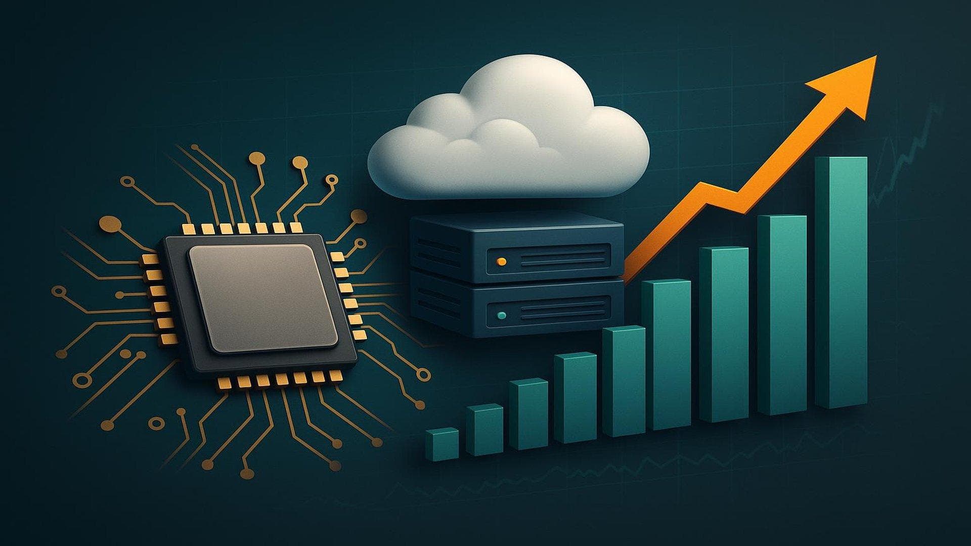 AI infrastructure transformation with chips and cloud servers, highlighting investment trends and tech shifts