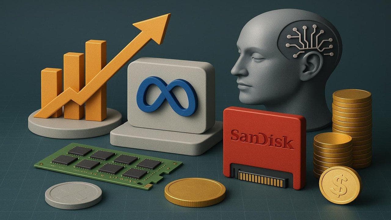 Meta and Sandisk stock performance chart showing AI investment and memory demand surge
