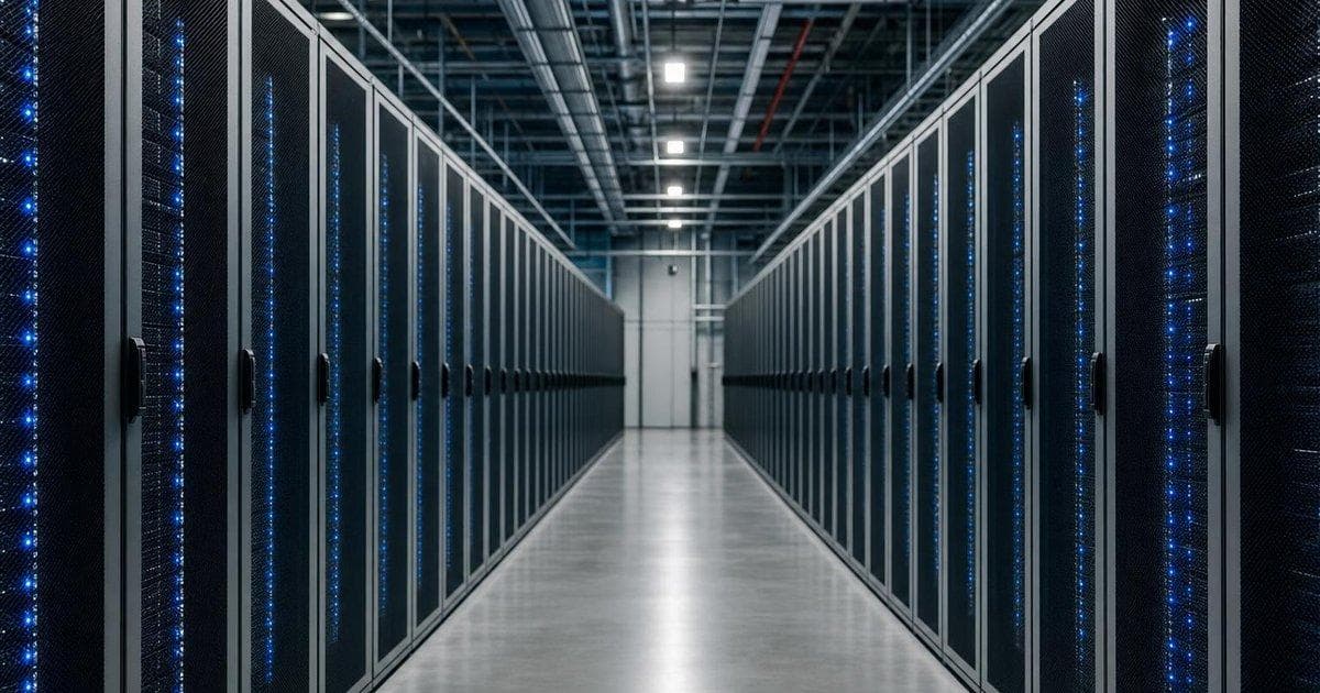 Data center server racks illustrating big tech AI investment and staffing shifts in social platforms