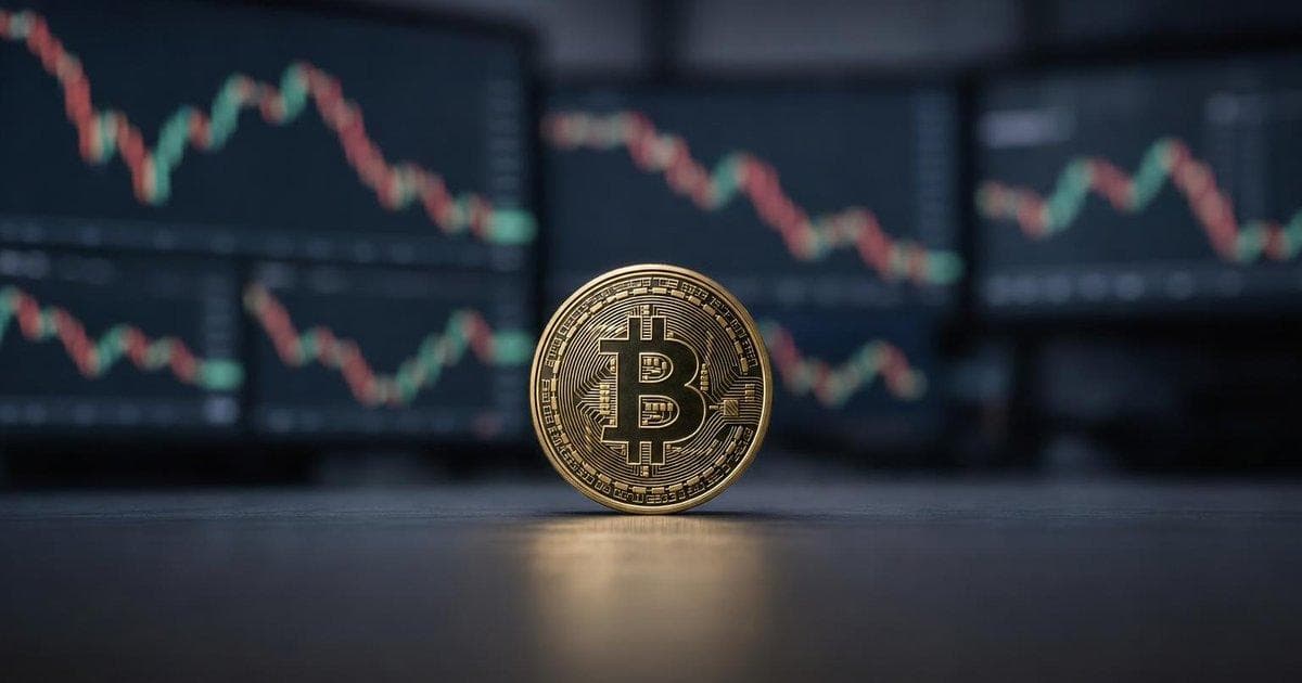 Generic crypto coin in front of trading screens illustrating new token launch and mixed Bitcoin BTC forecasts