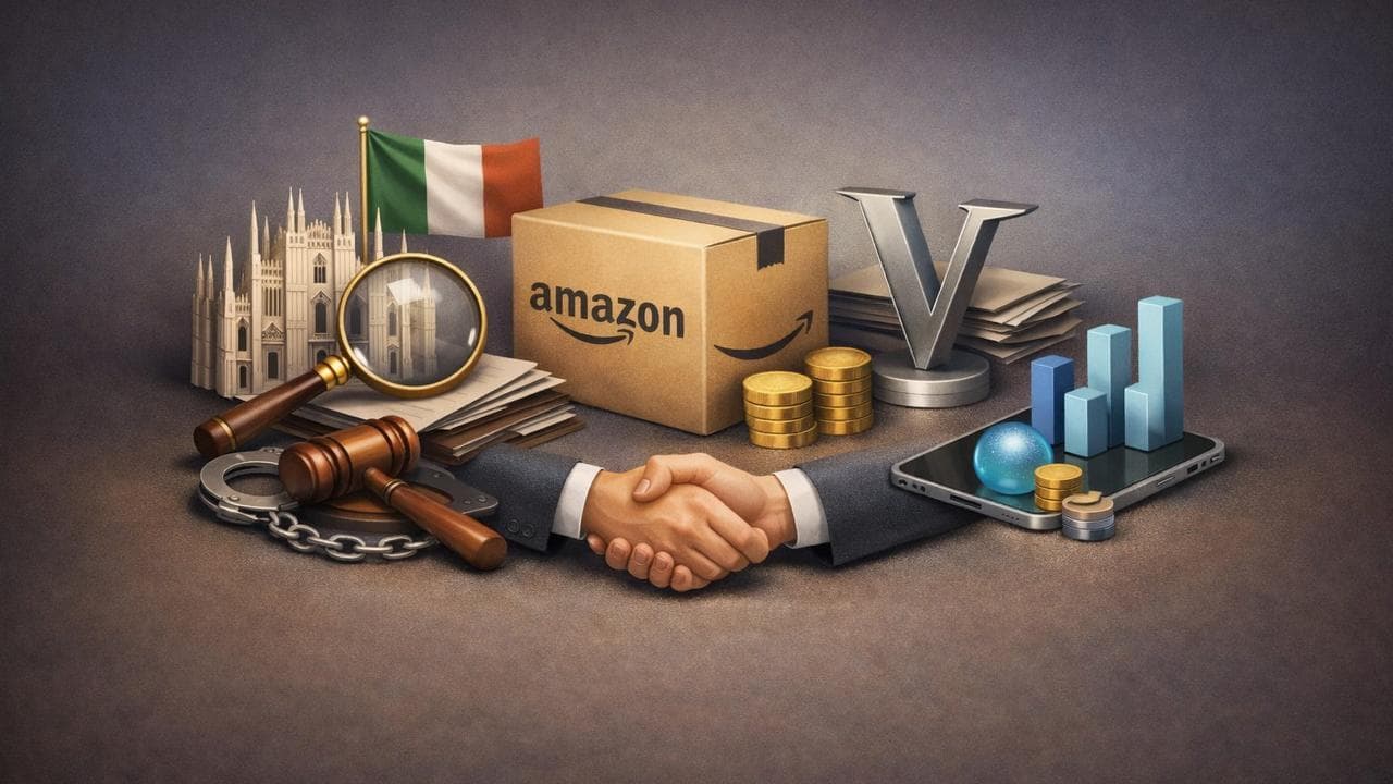 Amazon, Vista, ByteDance logos with Milan tax probe and tech deal shifts in technology sector