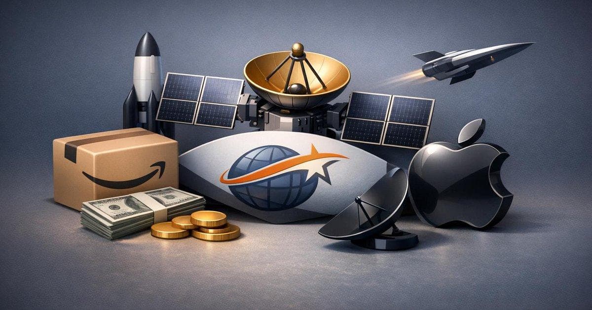 Concept image of Amazon $11.6B Globalstar satellite deal challenging Starlink in internet race
