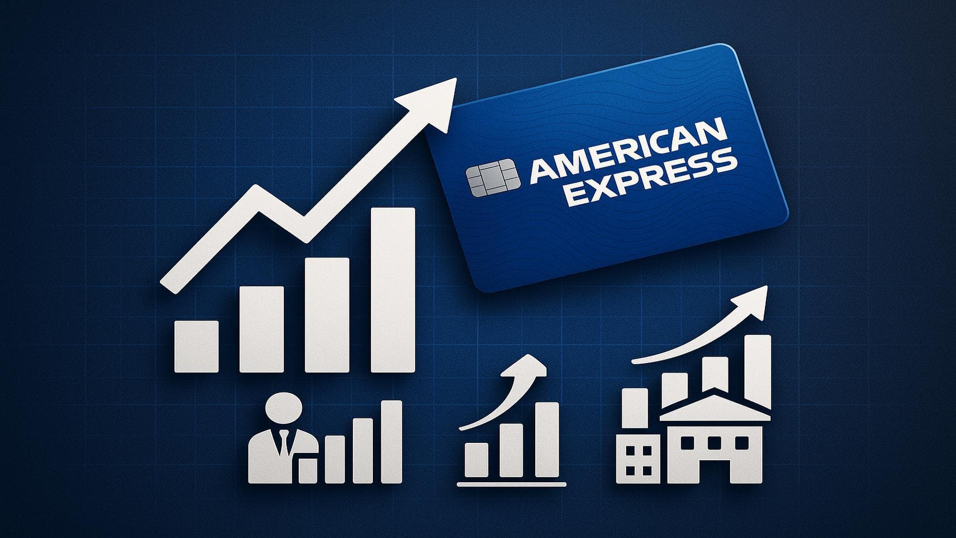 American Express (AXP) stock growth chart with credit card visuals highlighting earnings boost