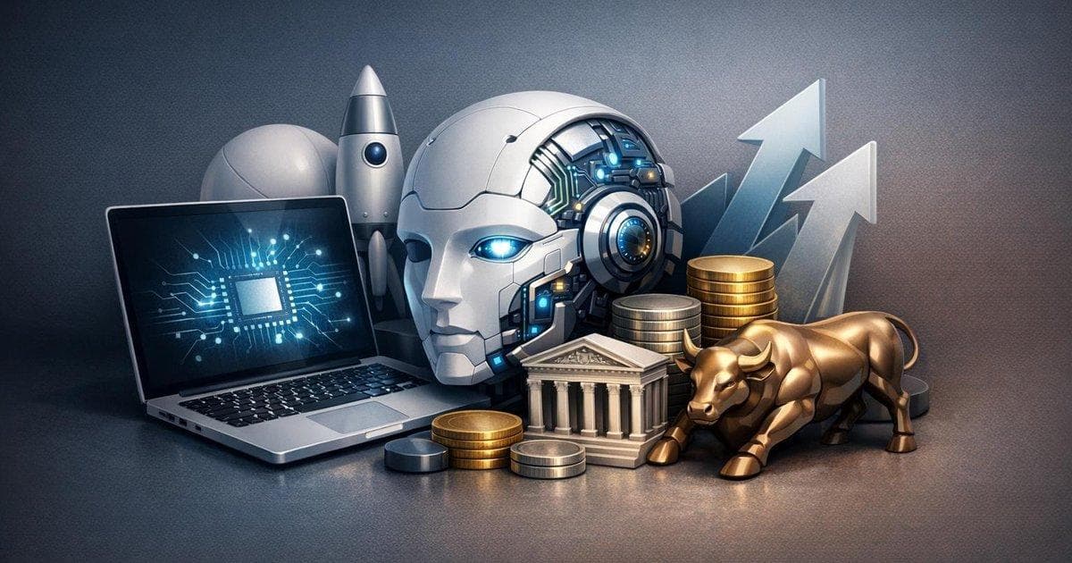 Wall Street trading screen highlighting AI-led tech themes and revised analyst stock outlooks