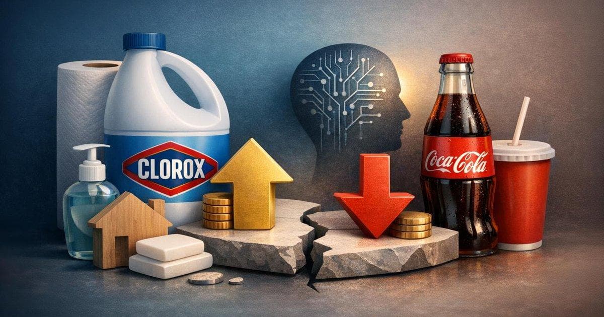 Clorox and Coca-Cola stock performance graphic highlighting earnings, dividend changes, and analyst sentiment