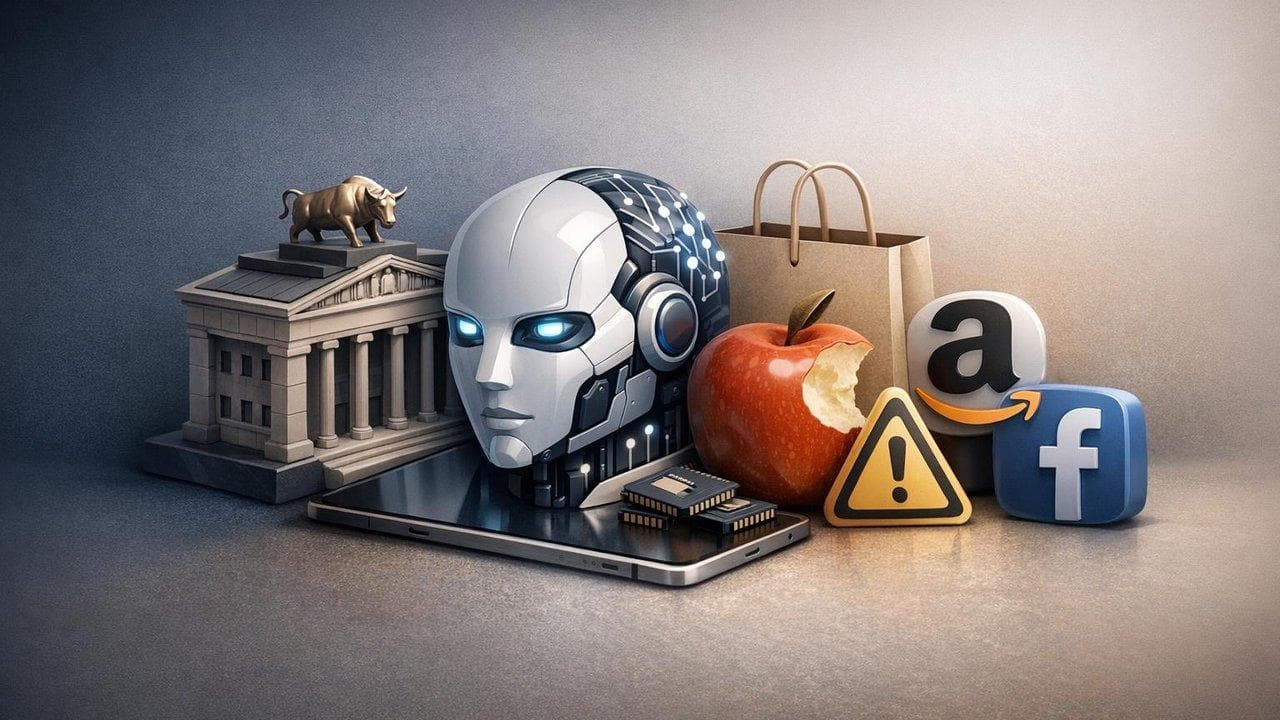Tech sector stocks visualization with AI rollout and earnings reassessment theme