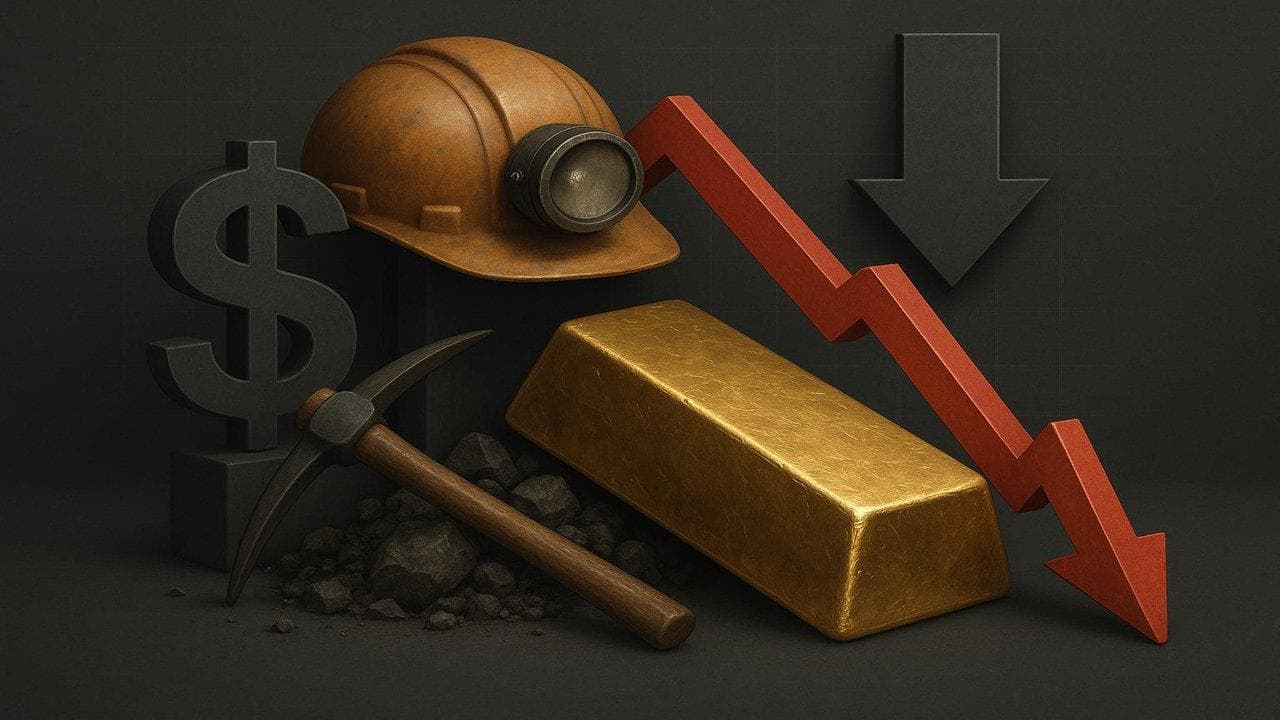 Gold miners stock chart drop reflecting historic gold selloff and analyst margin risk concerns