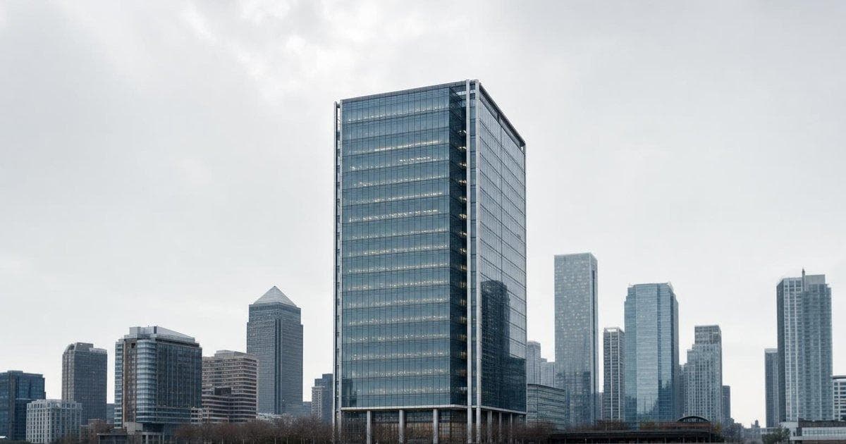 Glass office tower in financial district symbolizing upcoming AI IPO filing in US markets