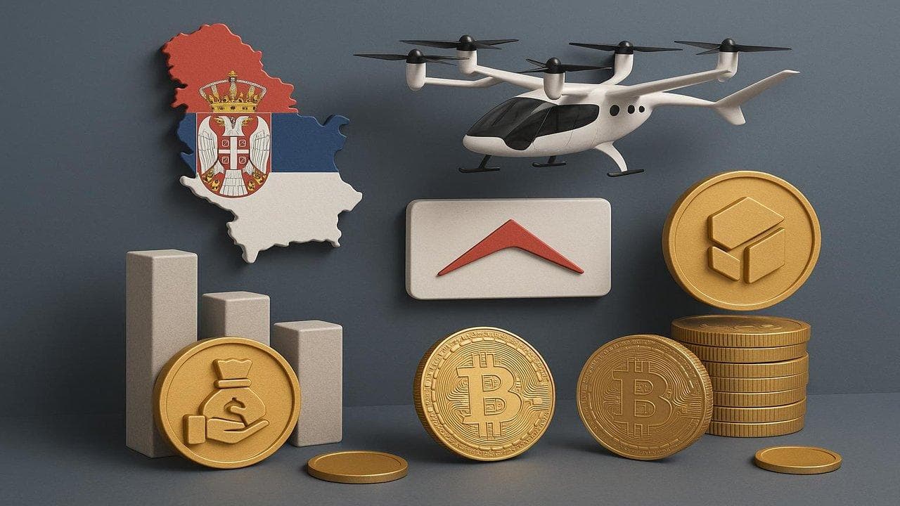 Archer eVTOL aircraft and Polymarket crypto betting chart reflecting Serbia deal and market trends