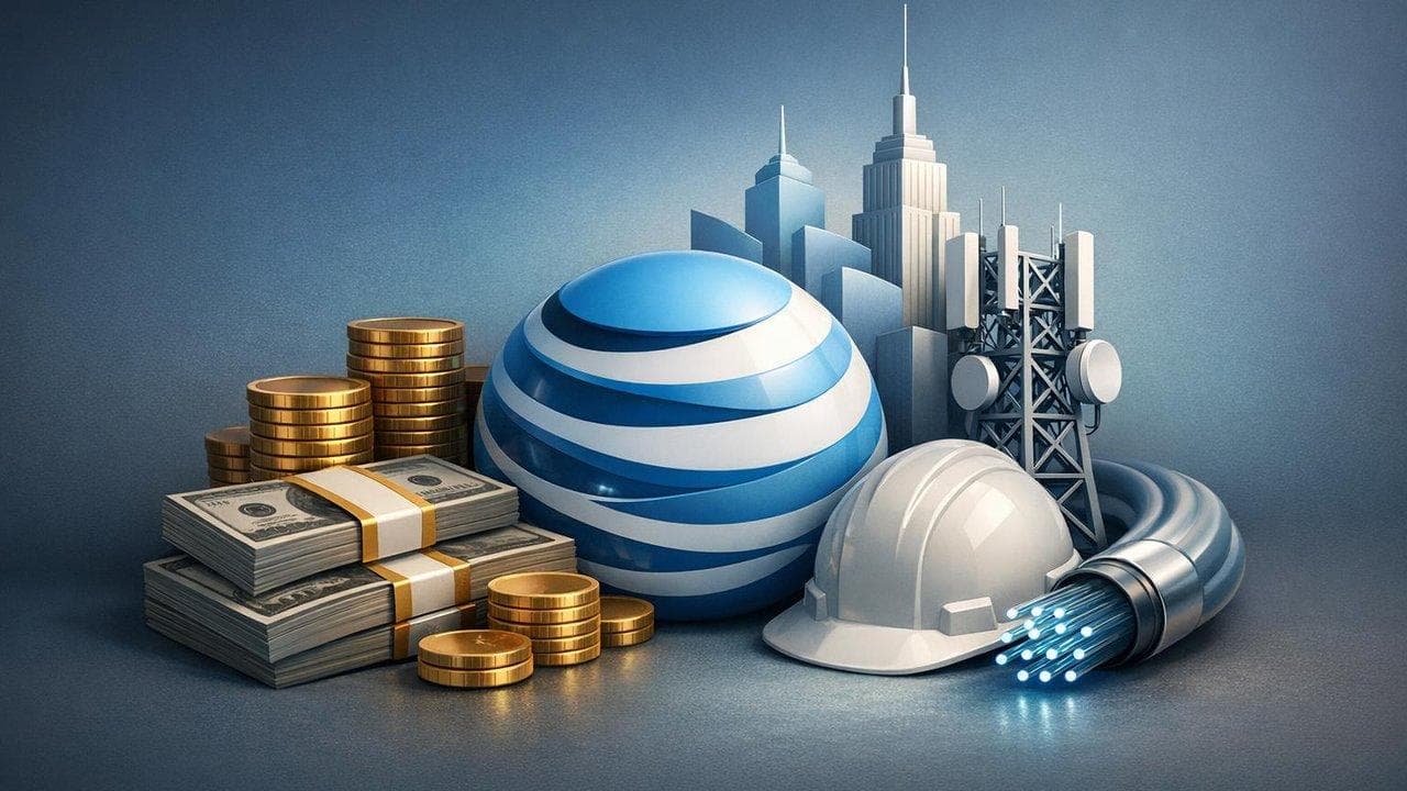 AT&T logo with network infrastructure imagery highlighting $250B U.S. connectivity investment