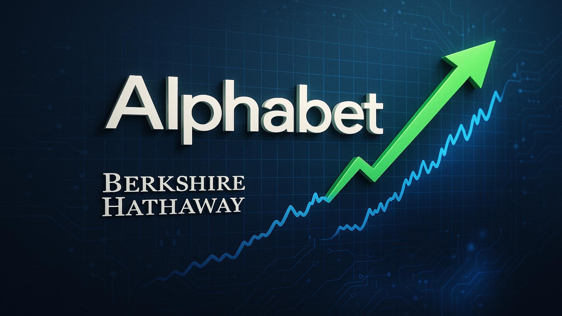 Alphabet stock chart rising with Berkshire Hathaway and Alphabet logos, highlighting $4.9B investment news