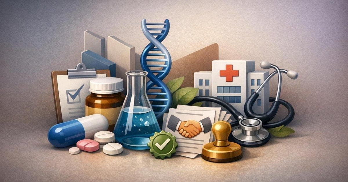 Big Pharma sector graphic highlighting trials, deal approvals, ratings and guidance shifts
