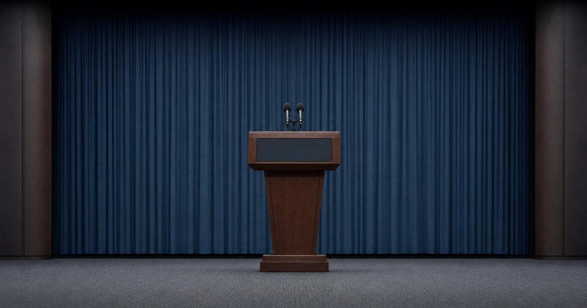 Empty government podium with microphones symbolizing new acting US intelligence chief appointment