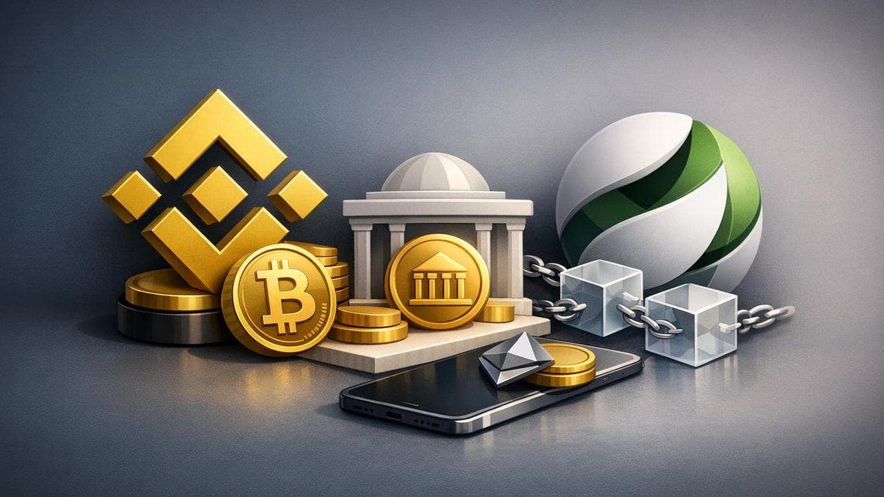Binance and Ondo logos with digital tokens representing tokenized securities launch