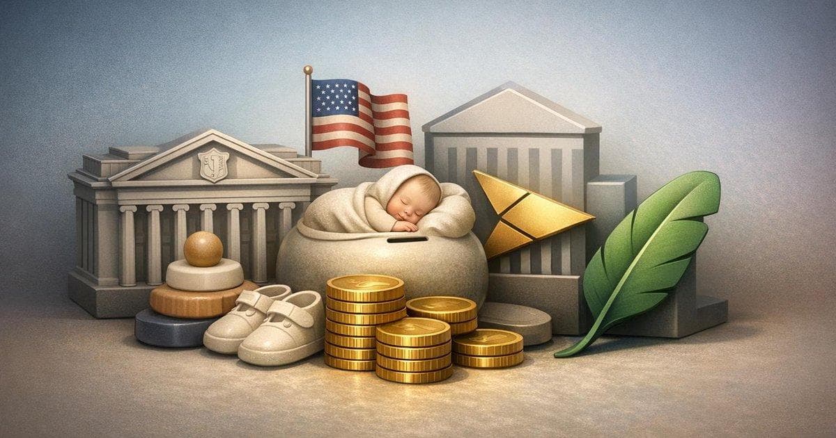 Illustration of BNY Mellon and Robinhood managing U.S. Treasury $1,000 starter accounts for children