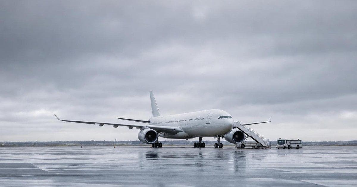 Commercial passenger jet on gray tarmac as aviation investors react to modest China order for BA