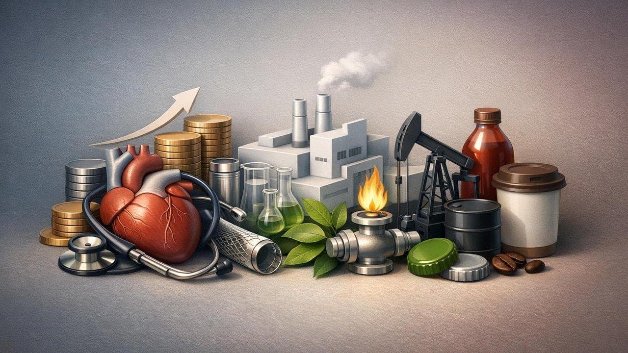 Boston Scientific, AbbVie, NOG, and KDP logos with arrows showing corporate actions and investments