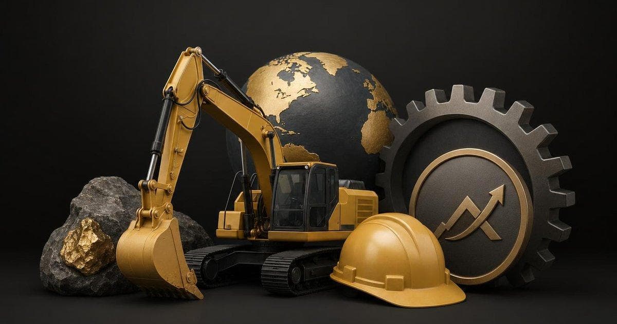 Caterpillar stock and construction equipment graphic highlighting Q1 2026 earnings rebound outlook