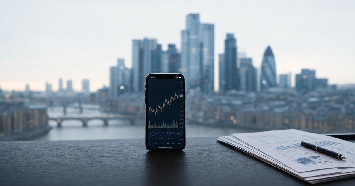 Smartphone with generic trading app on desk, illustrating clampdown on cross-border brokers and offshore trading apps