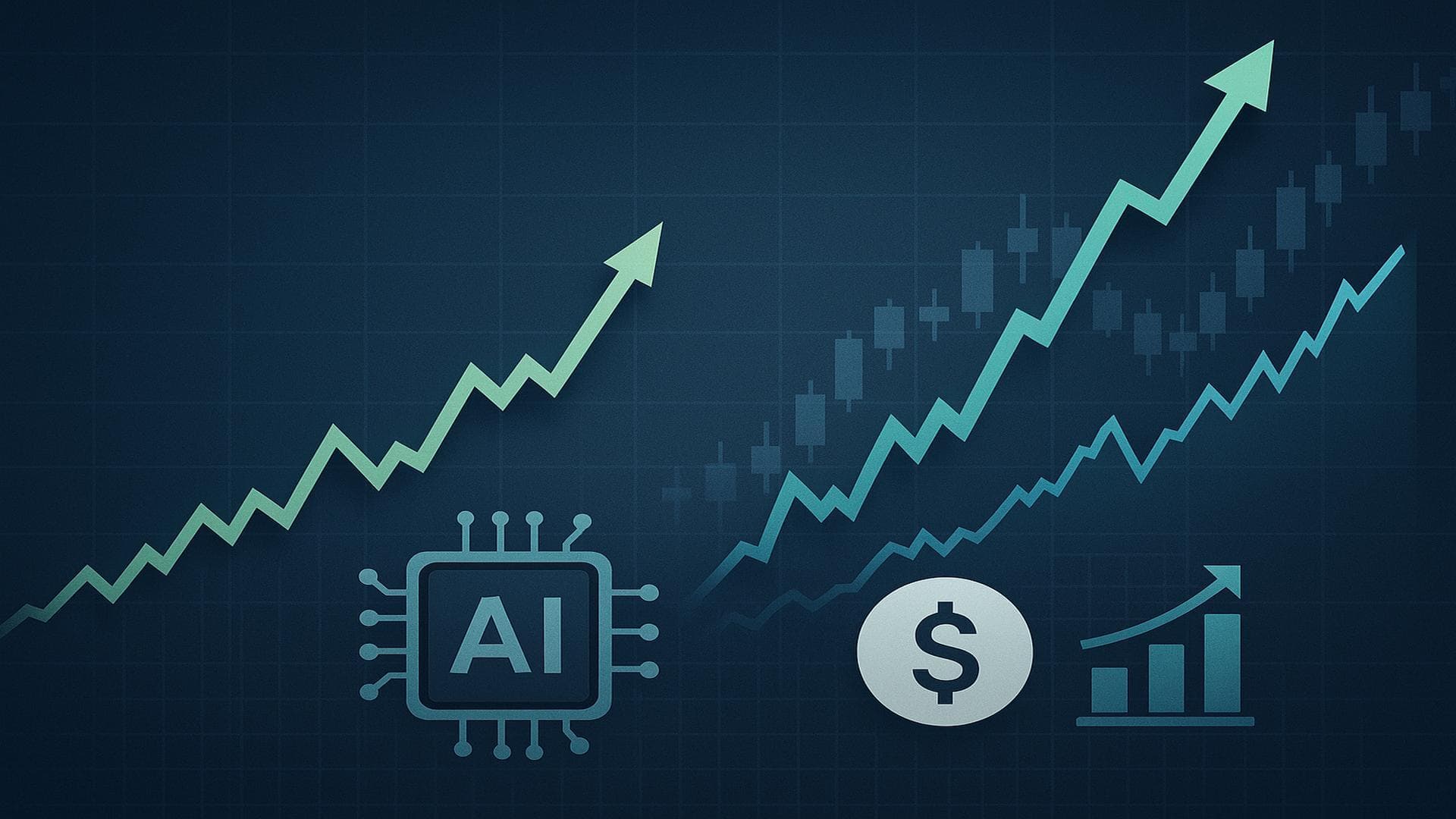 Tech and financial sector growth chart with AI investment highlights and strong earnings trends