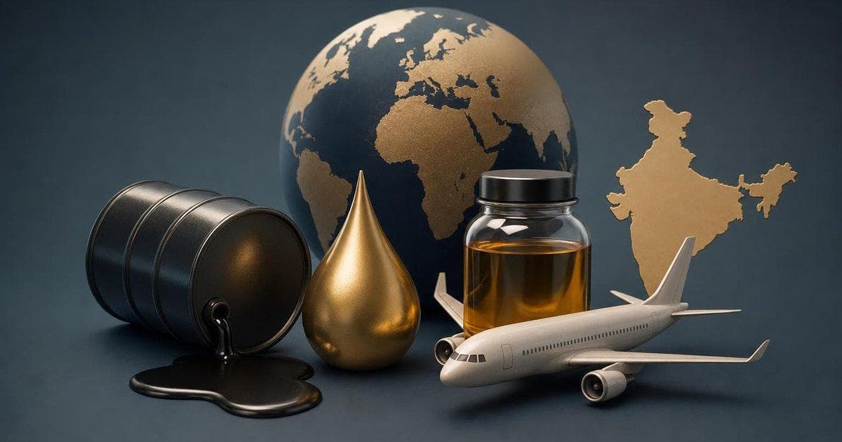 Crude oil price chart with India jet fuel pricing line tracking global benchmark levels