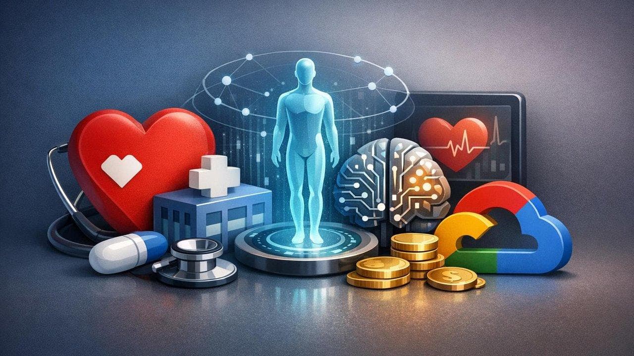 CVS and Google Cloud logos with Health100 AI platform concept for healthcare cost reduction