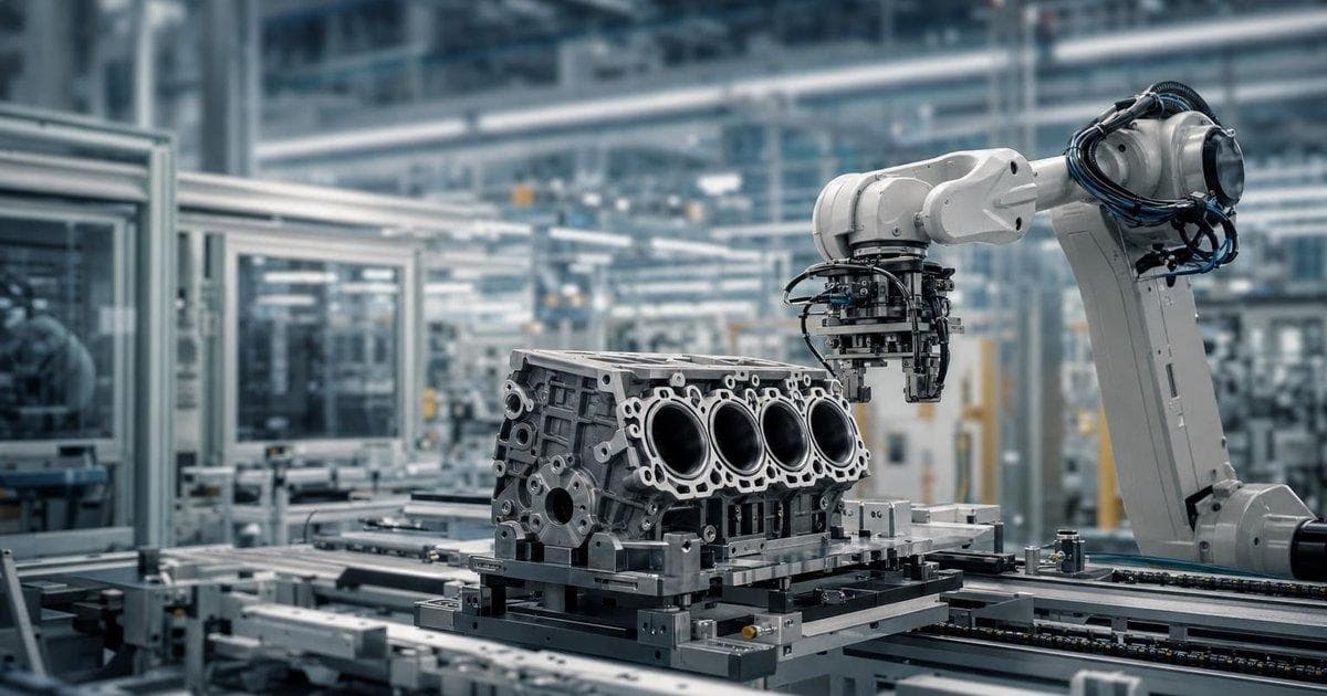 Automotive powertrain components on a factory line illustrating major mobility supplier merger deal