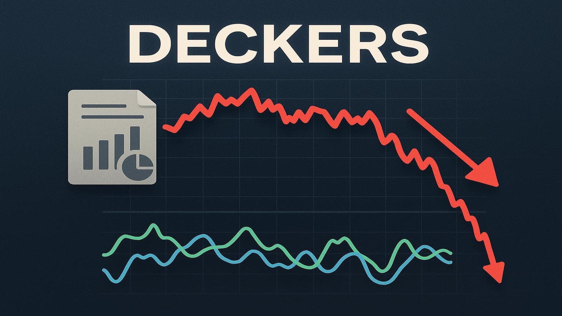 Deckers stock price chart showing decline amid growth concerns and earnings report highlights