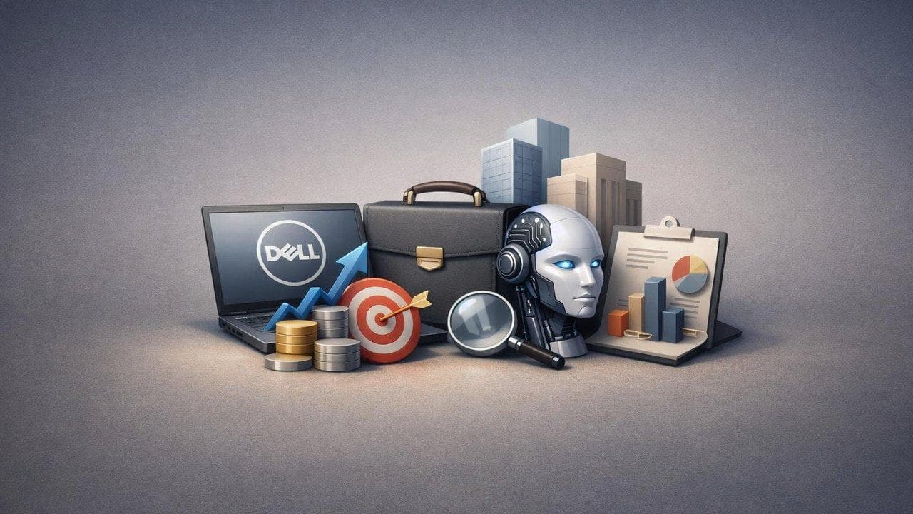 Dell logo and consulting firm graphics highlighting changes in sales pay and AI success metrics