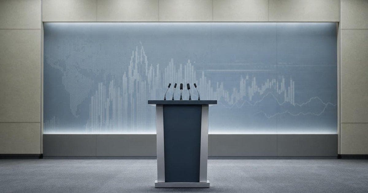 Central bank press podium in briefing room illustrating ECB interest rate hike and tighter monetary policy