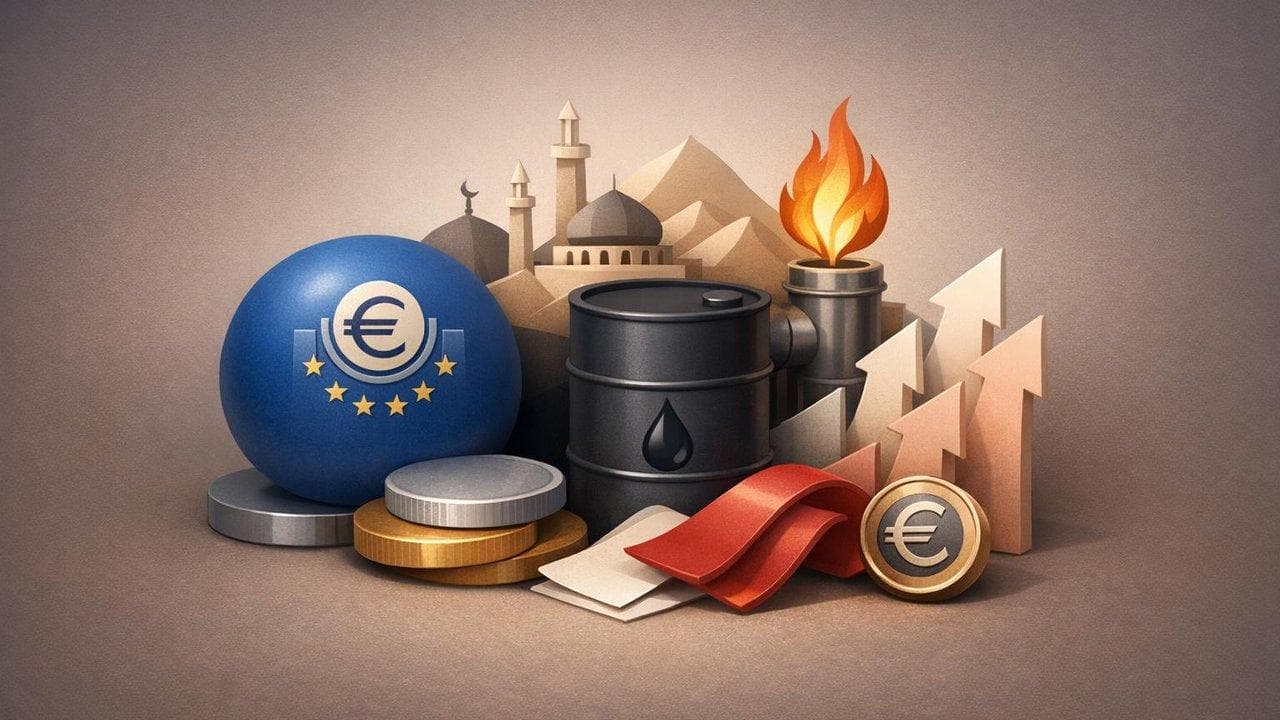 ECB policy meeting visualization with euro-area yields rising and European equities under pressure