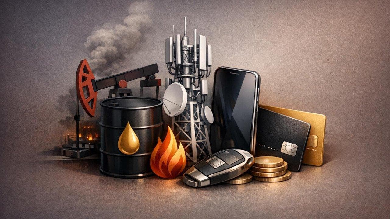 Energy, telecom, and credit sector visualization with oil price surge and telecom deals impact