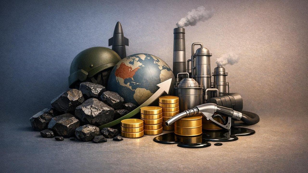 Energy stocks rally visualization with coal and refining shares rising on supply concerns