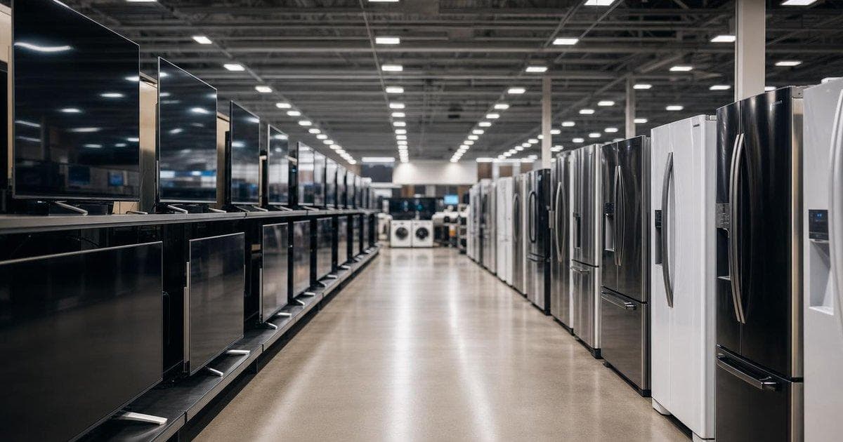 Consumer electronics retail store interior illustrating EU probe into CECGY-related takeover