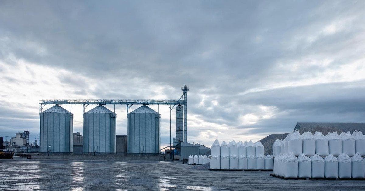 Grain silos and fertiliser stacks highlight concerns over war-linked supply crunch in global commodities