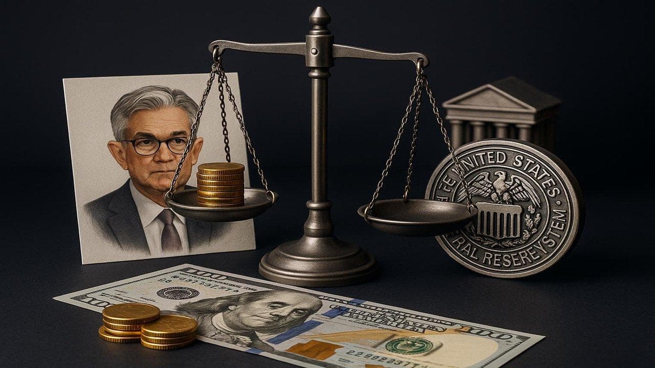 FOMC rate decision visualization with Powell's cautious tone affecting US and European markets