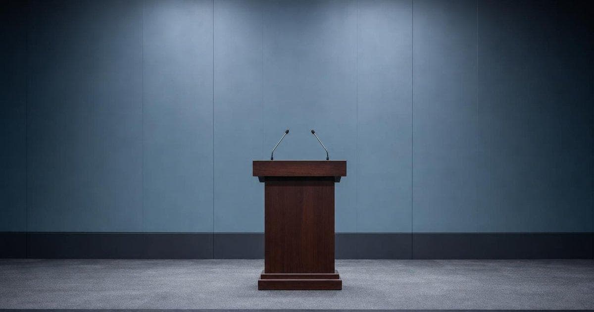 Empty central bank podium with microphones reflecting Fed inflation and interest rate policy outlook